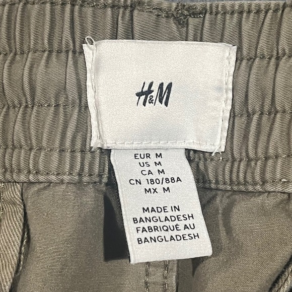 H&M Cargo Jogger Pants Khaki Cotton‎ Blend Men Size M Drawstring Pockets - Picture 2 of 6